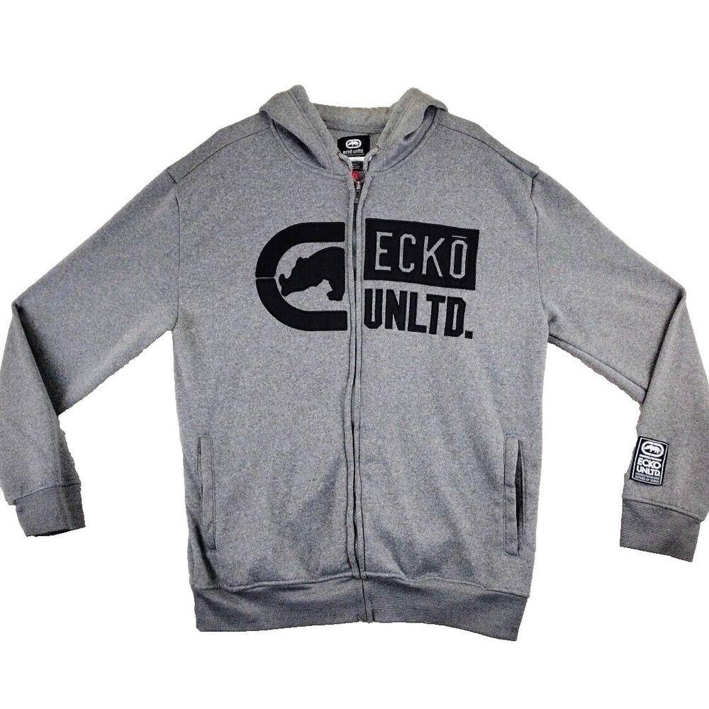 Ecko Unltd Mens Gray Zip‎ Up Hoodie Sweatshirt Rhino Logo XL Casual Streetwear